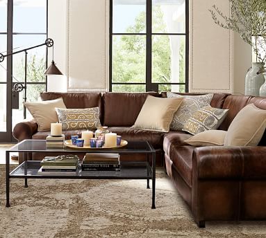 Turner Roll Arm Leather 3-Piece L-Sectional | Pottery Barn