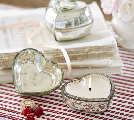 Antique Mercury Glass Heart Scented Candle Pot Pottery Barn