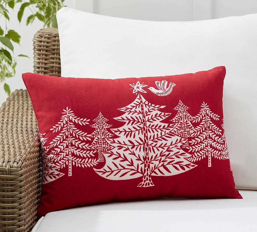 Christmas Tree Forest Outdoor Lumbar Throw Pillow Pottery Barn