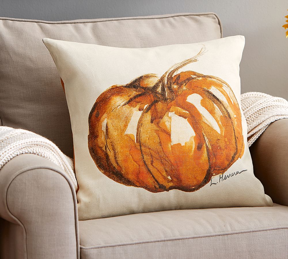 Fall Linen Blend Throw Pillow Case, Pumpkin Square Cushion Case