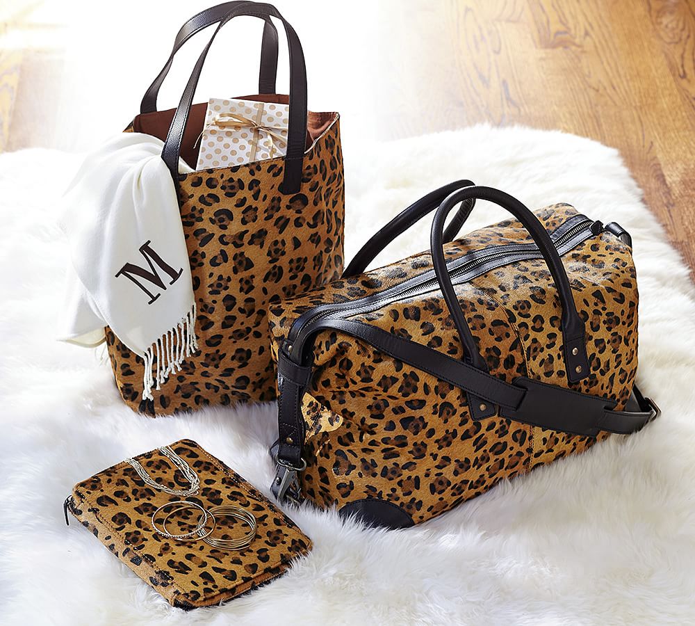 L Cow print leather shopper bag