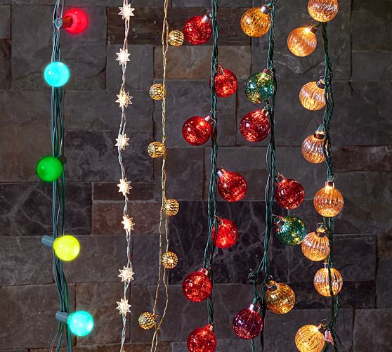 LED Gold Christmas Ornament String Lights Pottery Barn