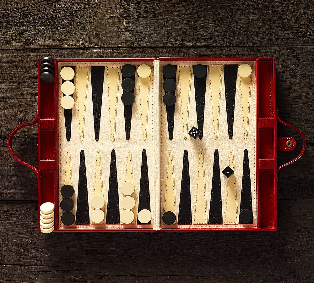 Saddle Red Leather Travel Backgammon Set Pottery Barn