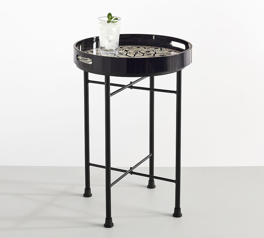 Marrakesh Handcrafted Round Lacquer Serving Tray with Stand Pottery Barn