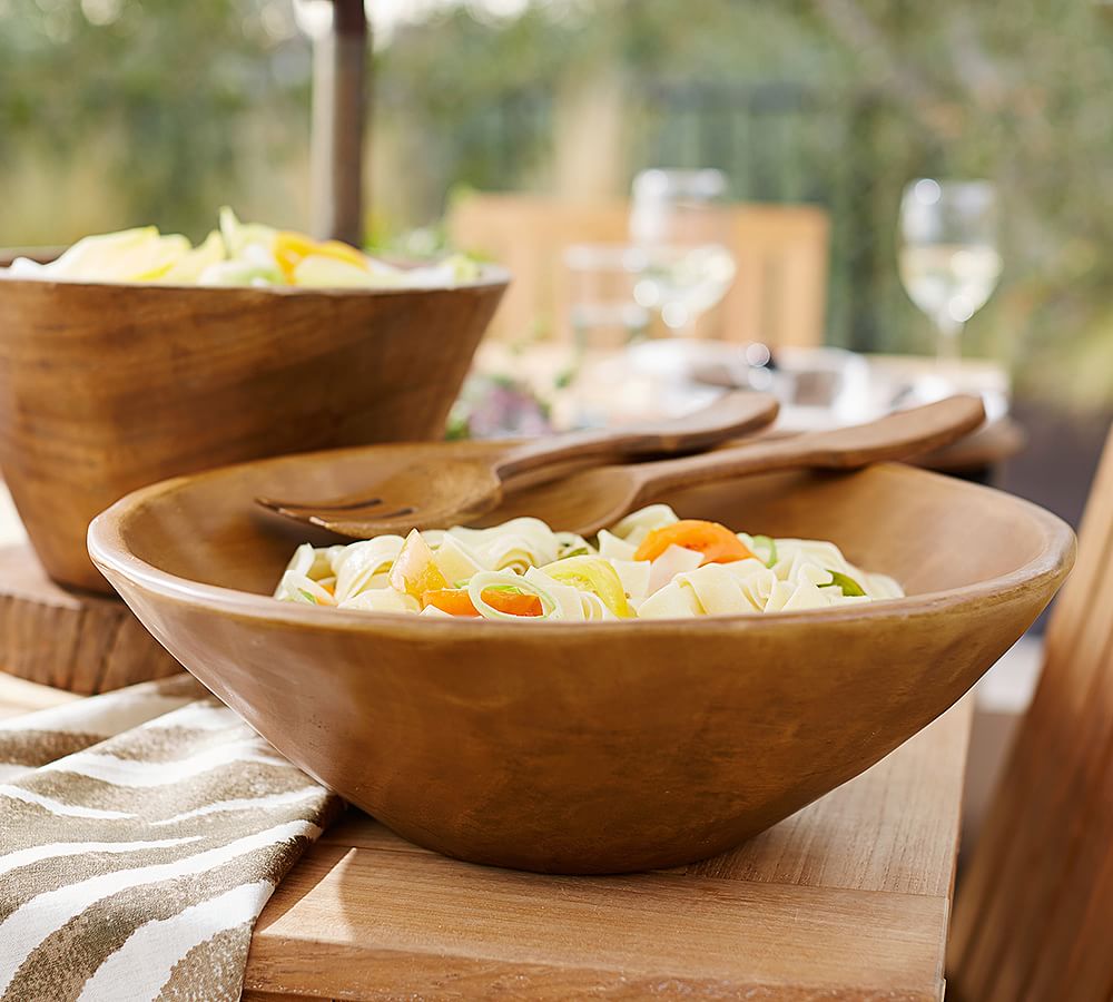 Glass And Mango Wood Pedestal Serving Bowl - World Market