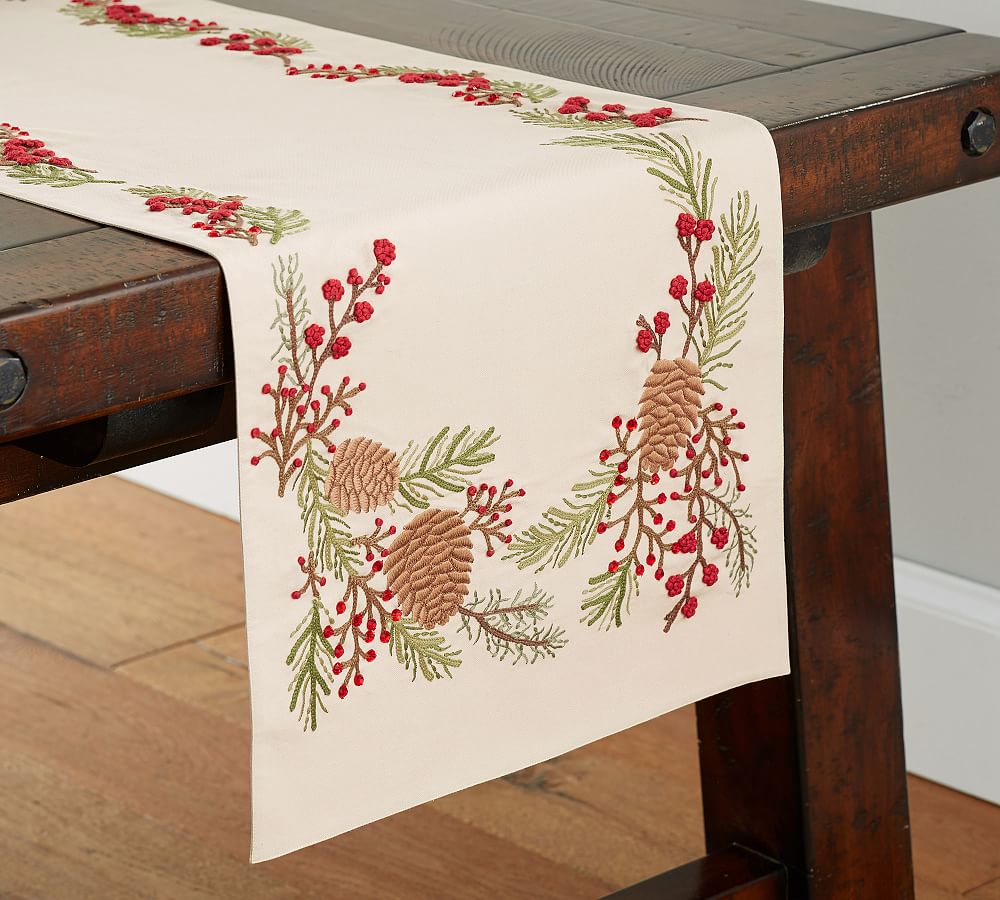 Embroidered Pinecone Table Runner | Pottery Barn