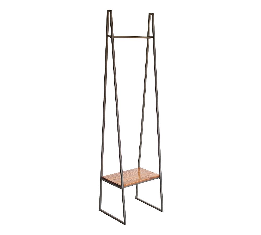 Metal Clothing Rack with Wooden Shelf