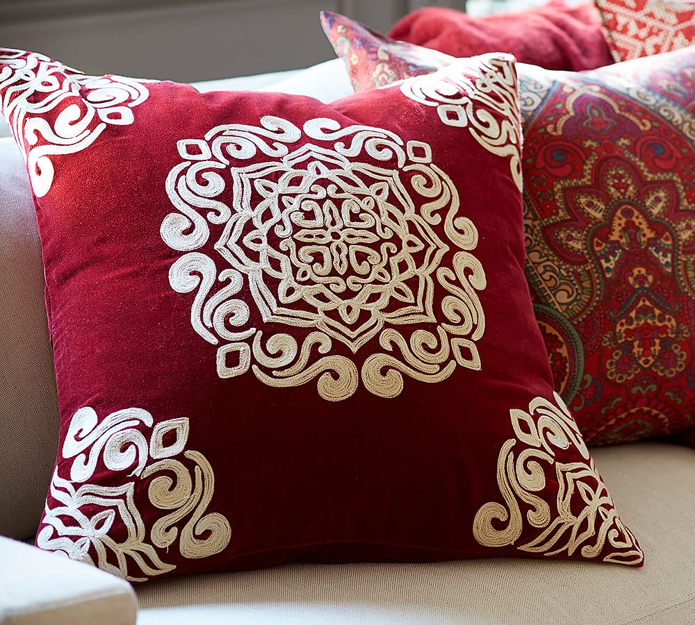 Velvet Embroidered Medallion Decorative Pillow Cover Pottery Barn