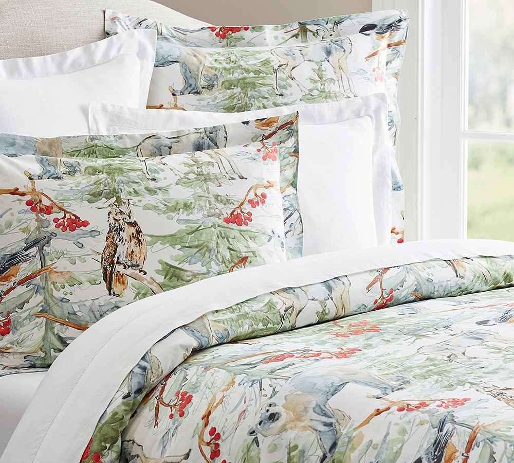 Winter Forest Patterned Duvet Cover & Sham Pottery Barn