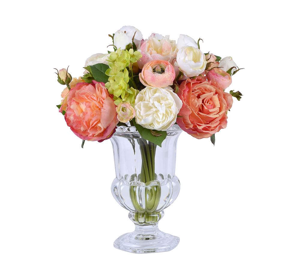 Faux Rose - Peony & Ranunculus Arrangement In Glass Vase | Artificial ...