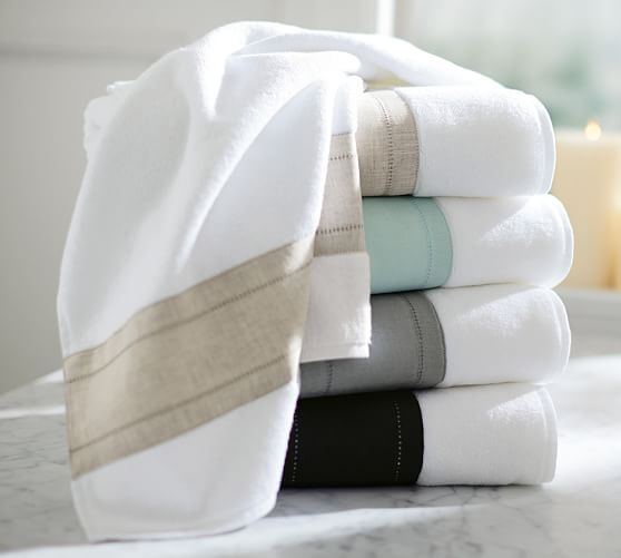 Linen Banded Bath Towel Pottery Barn