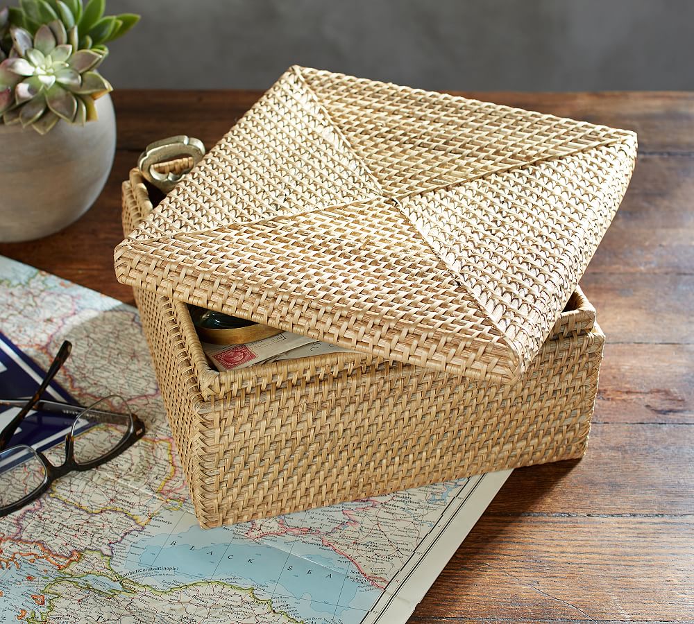 Light Rattan Weave Box Decorative Objects Pottery Barn