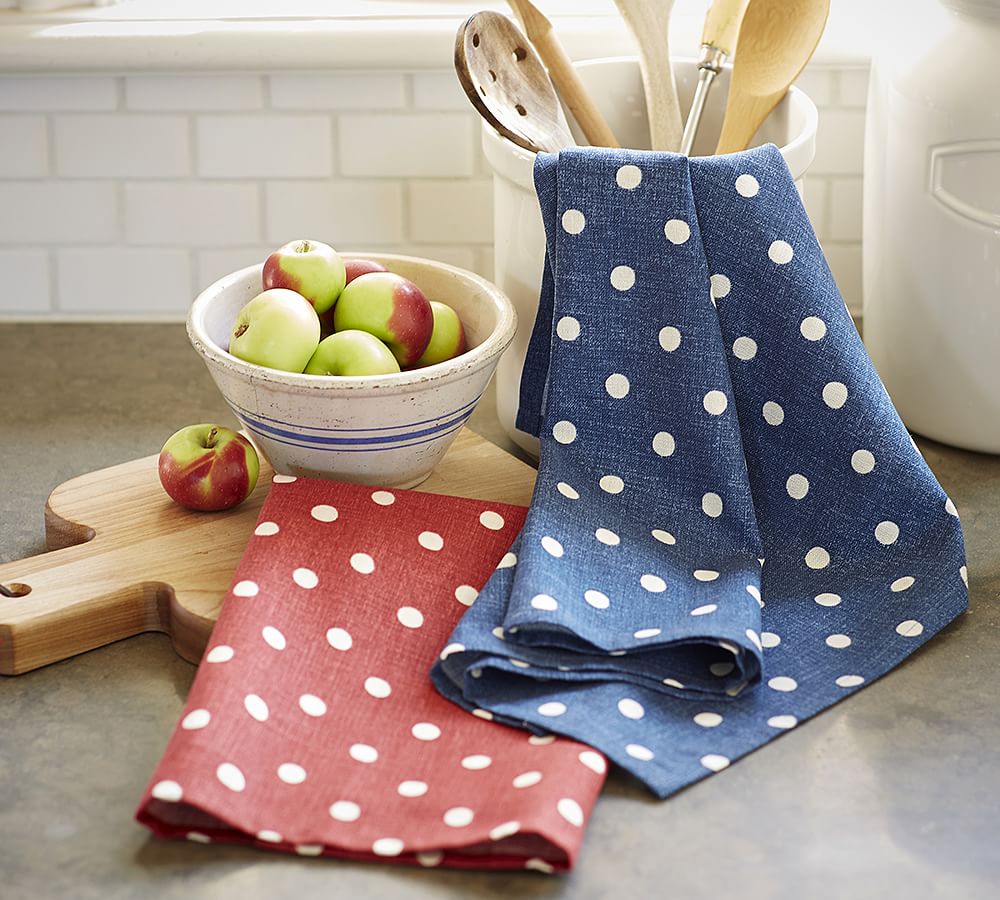 Apple and Gingham Tea Towel Set, Cotton Dish Towels