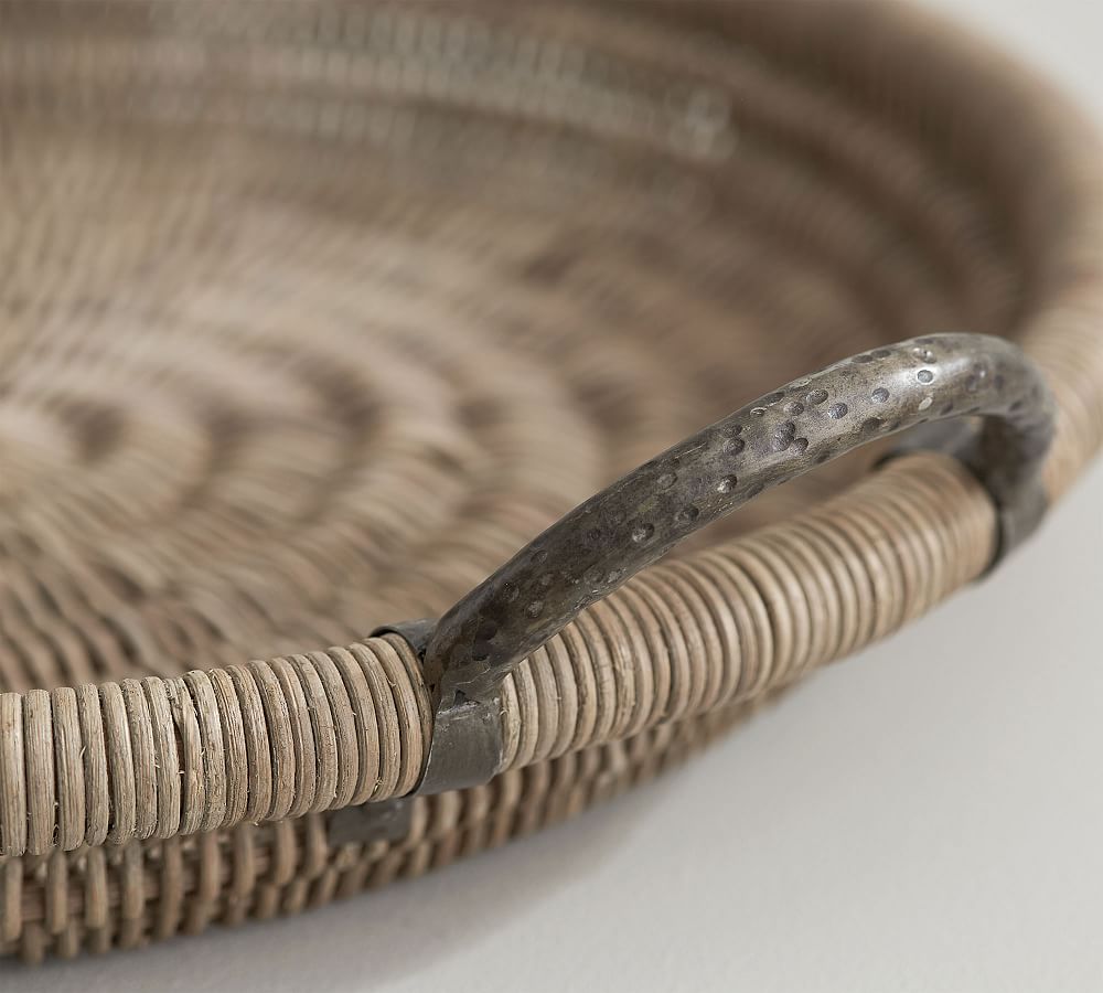 Round Woven Decorative Tray with Handles | Pottery Barn