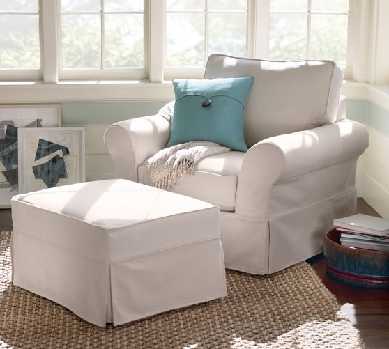 Slipcovered chair on sale and ottoman