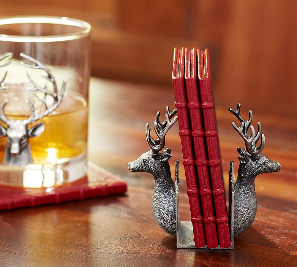 Stag Bookend Drink Coaster Set of 4 Wine Accessories Pottery Barn