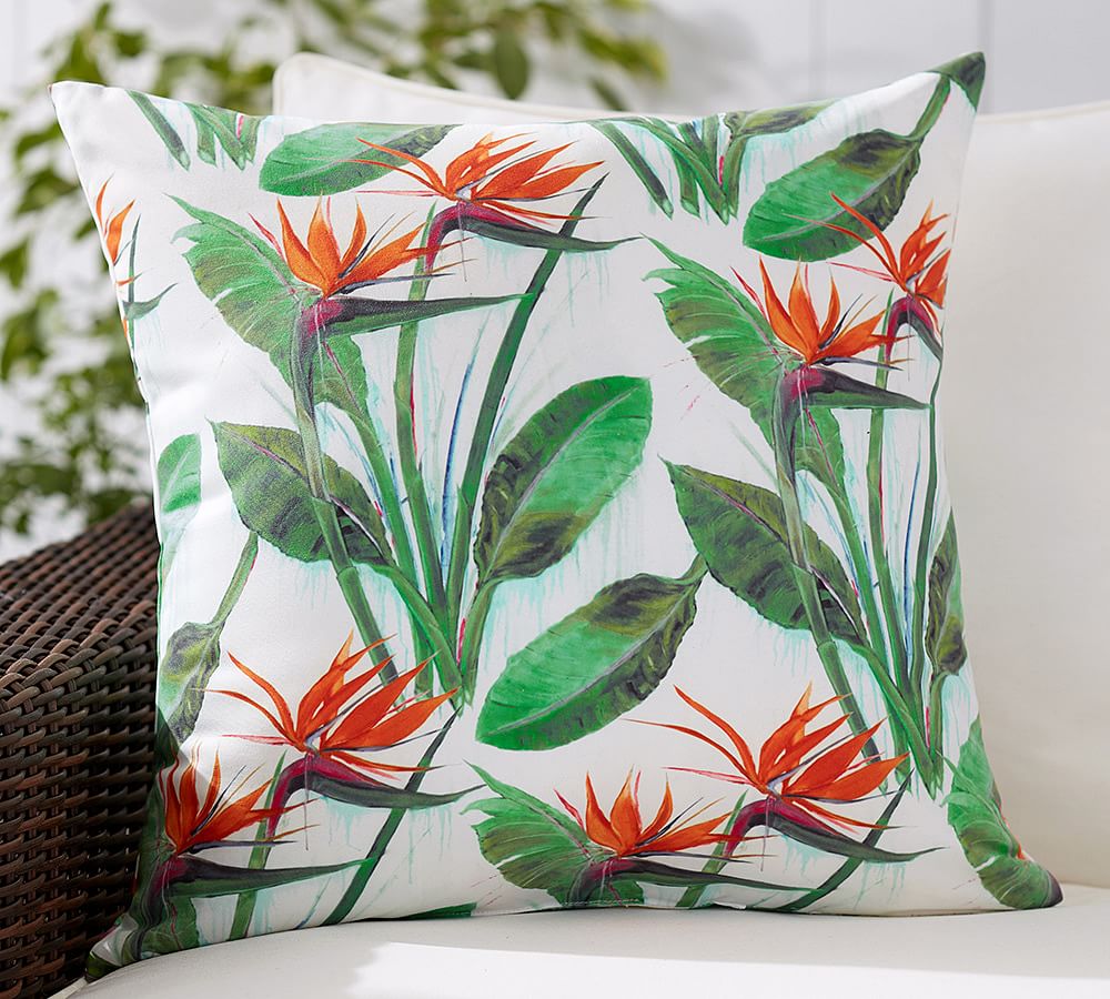 Birds of Paradise Print Outdoor Throw Pillow Pottery Barn