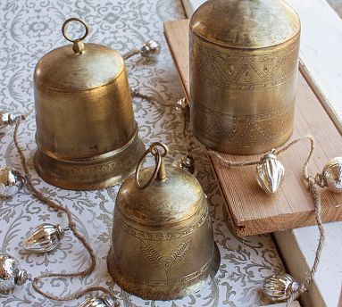 Set of 2 Antique Brass Bells with Star Cut-Outs – Grow + Gather