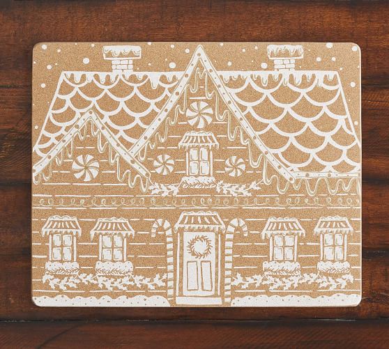 Metallic Gingerbread House Cork Placemats Set of 4 Pottery Barn