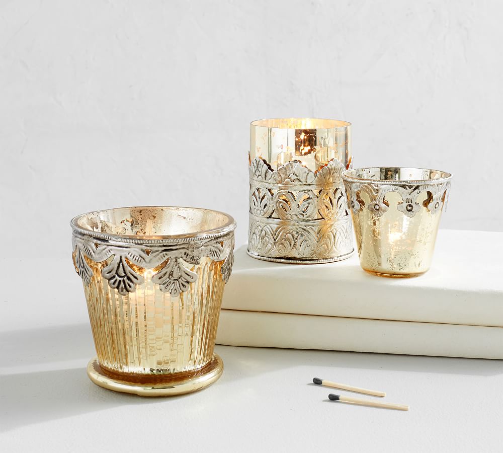Gold Madeline Mercury Glass Votive Holders Set Of 3 Pottery Barn