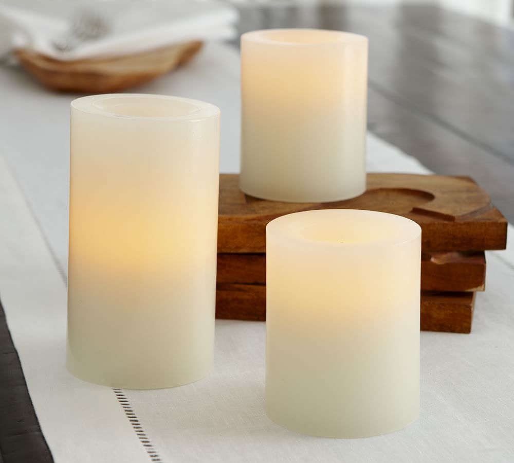 Standard Flameless Wax Pillar Candle - Ivory | Pottery Barn