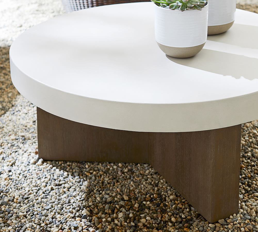 Pomona Concrete & Acacia Round Outdoor Coffee Table Pottery Barn