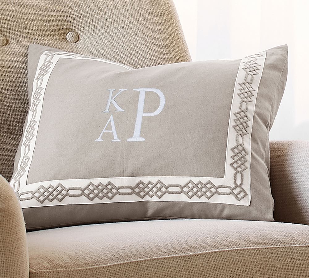 Monogrammable Embroidered Border Decorative Pillow Cover Pottery Barn