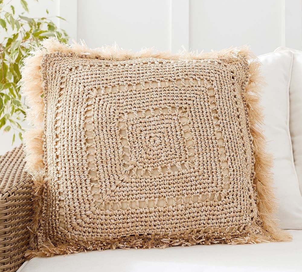 White Valle with Fringe Throw Pillow