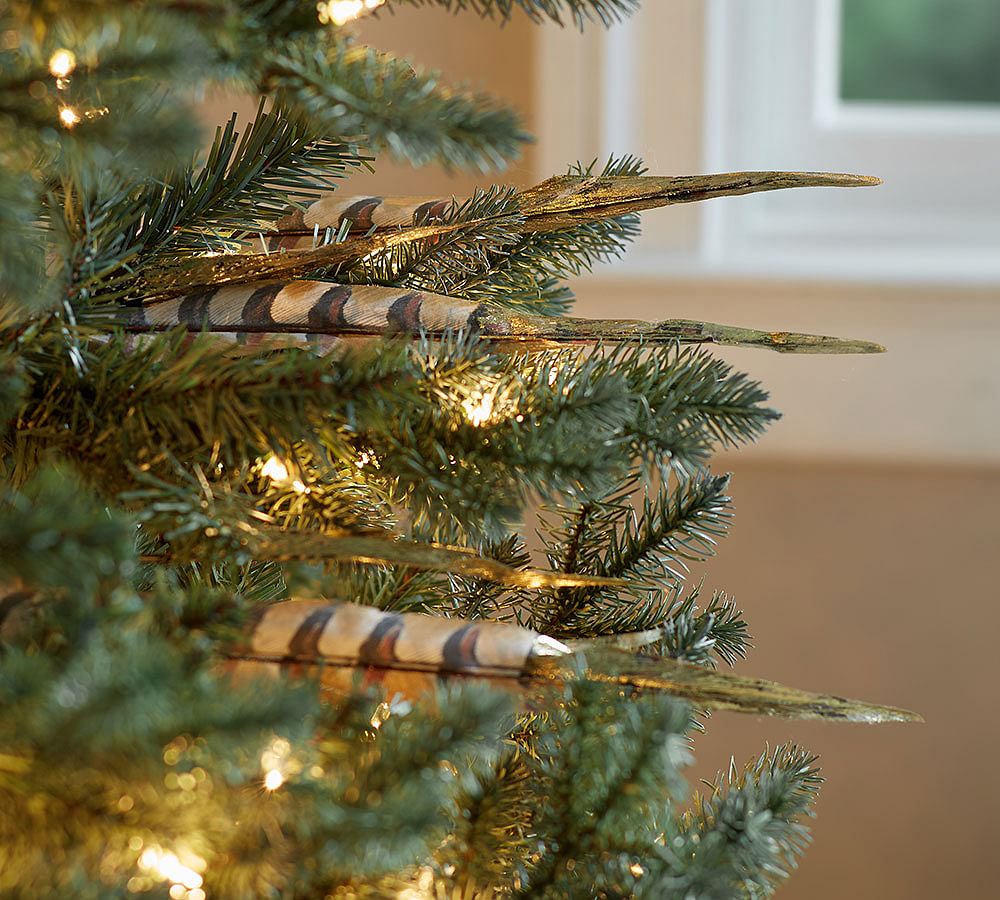 Set Of 2 Feather Trees 24” & 17” Brown Gold Sparkle Christmas Tree Real  Feathers
