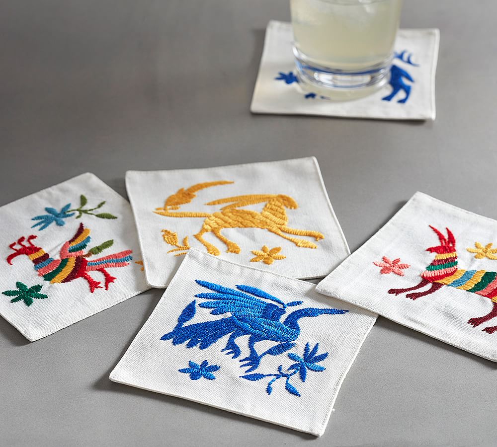 Embroidered Drink Coaster, Set of 4 Pottery Barn