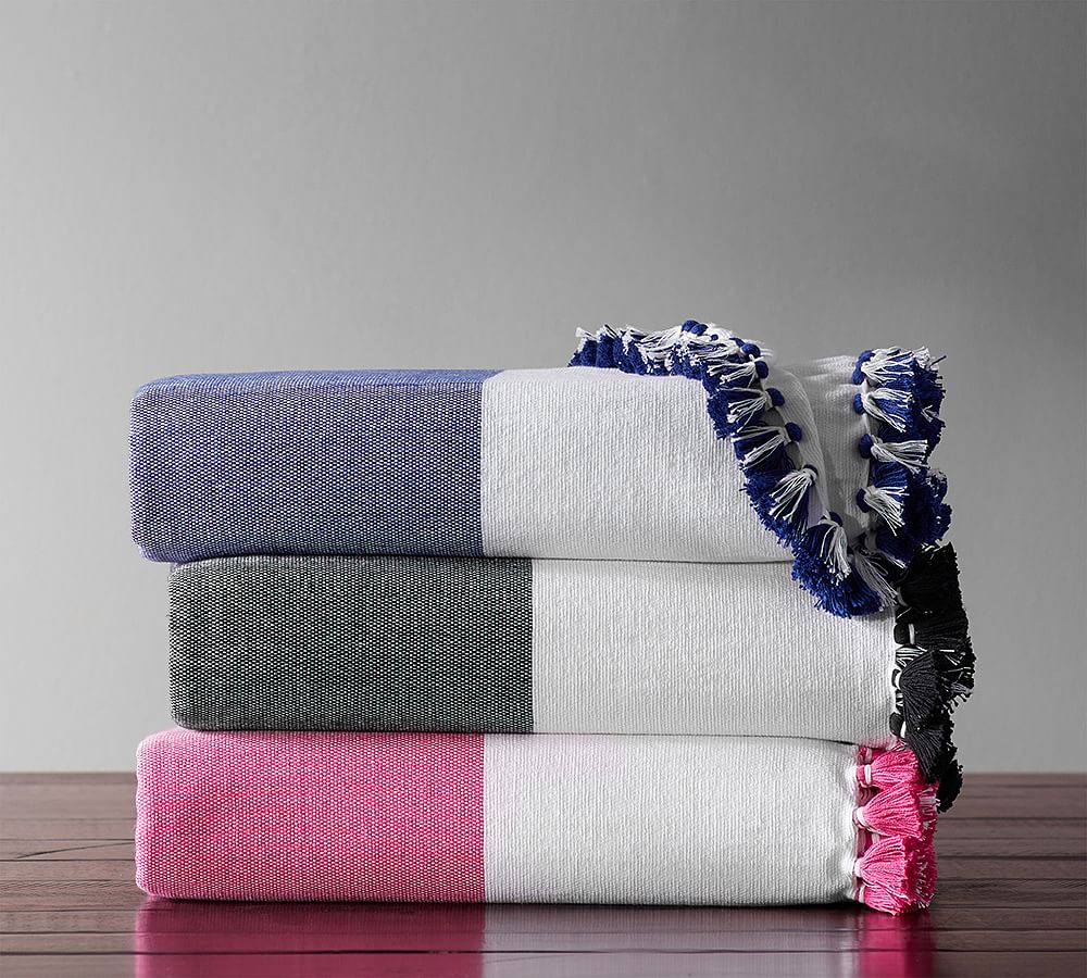 Pom Pom Stripe Throw Blanket Pottery Barn