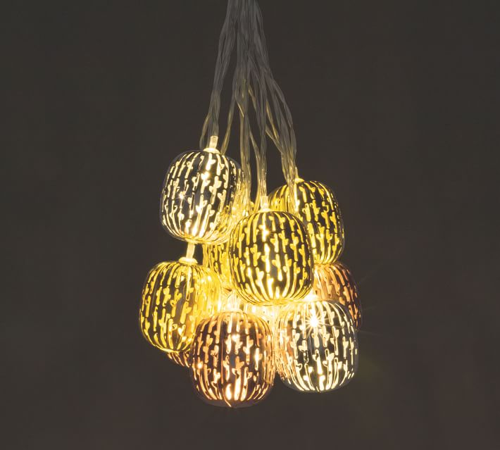 Marrakesh Lantern with String Lights, Amber