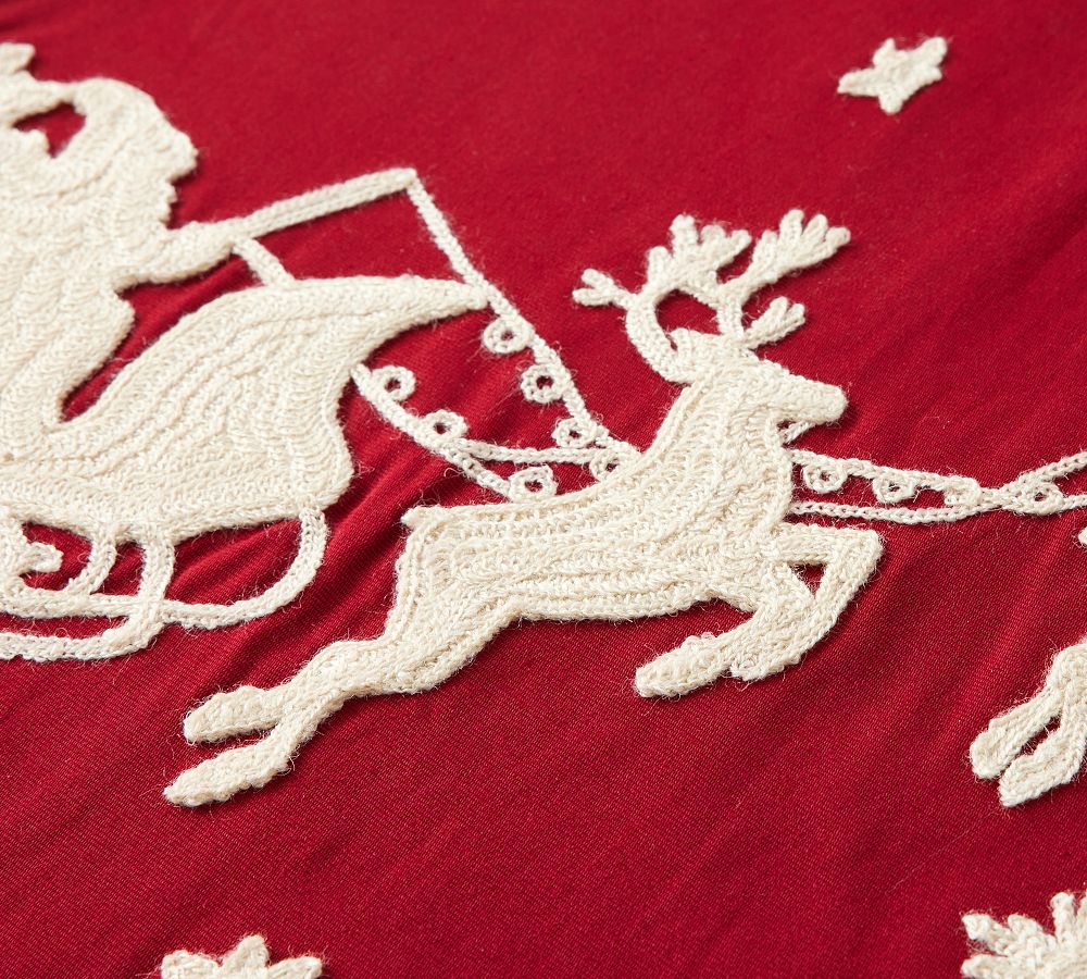 Sleigh Bell Crewel Embroidered Cotton Table Runner