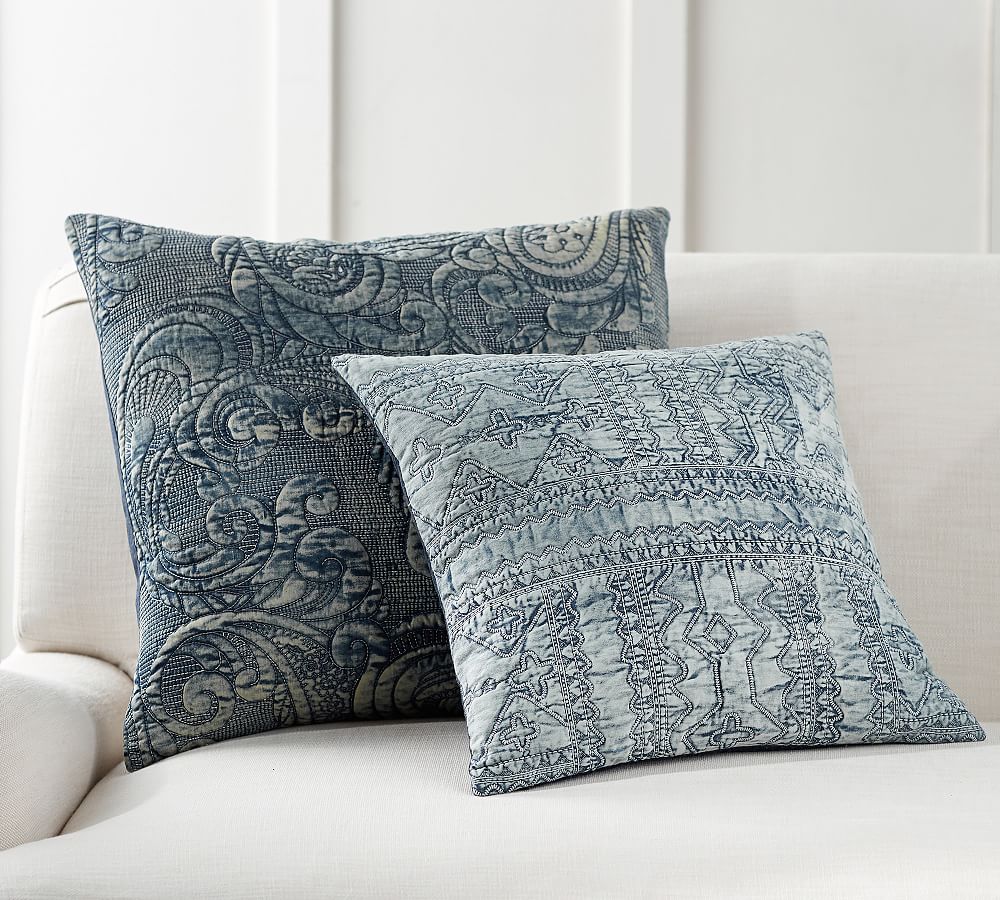 Quilted Denim Decorative Pillow Cover Pottery Barn