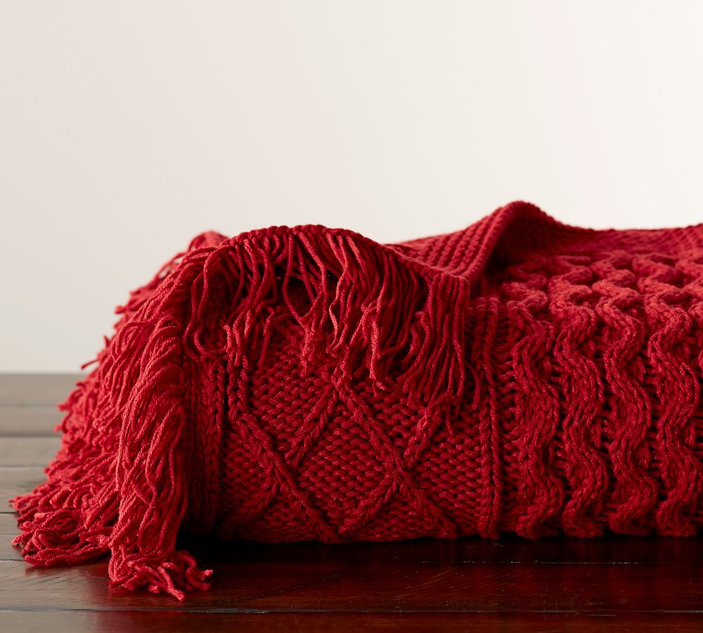 Cable Fringe Throw Blanket Pottery Barn