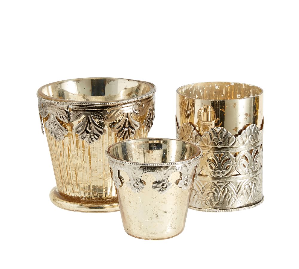 Gold Madeline Mercury Glass Votive Holders Set Of 3 Pottery Barn