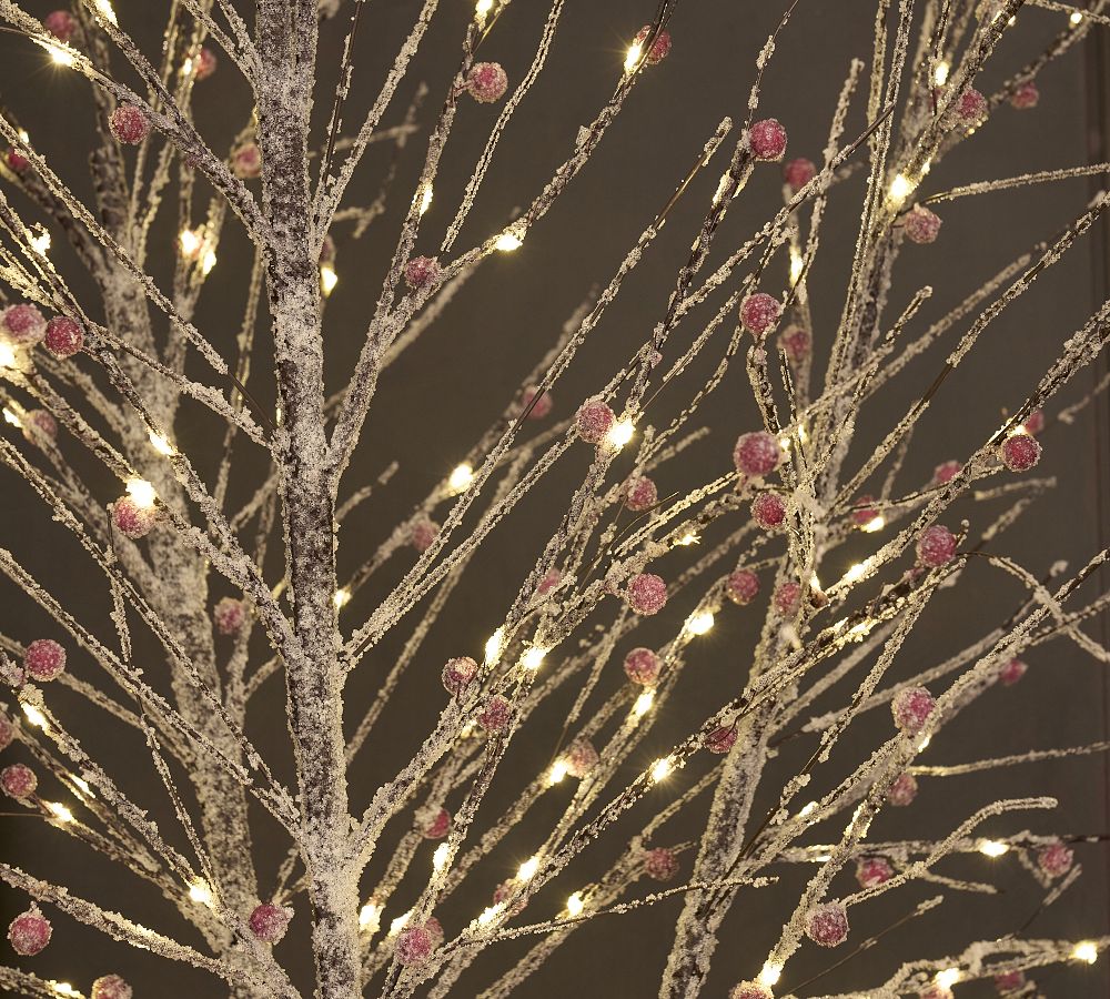 Lit Frosted Faux Berry Twig Branches - Set of 3