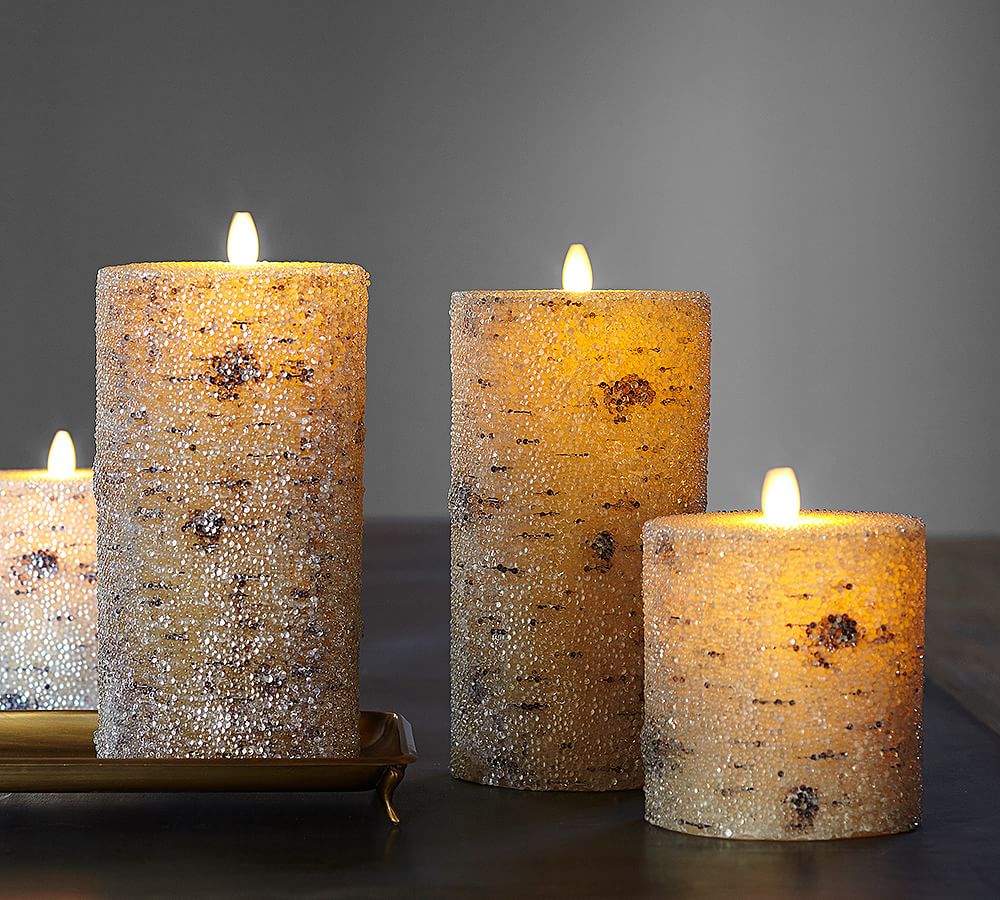 Premium Flicker Flameless German Glitter Pillar Candle - Silver