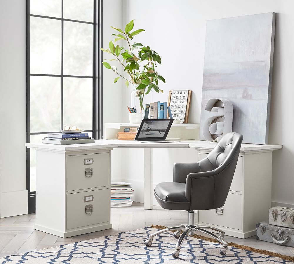 Large Corner Workstation, Two 2-Drawer Files - Office Furniture EZ