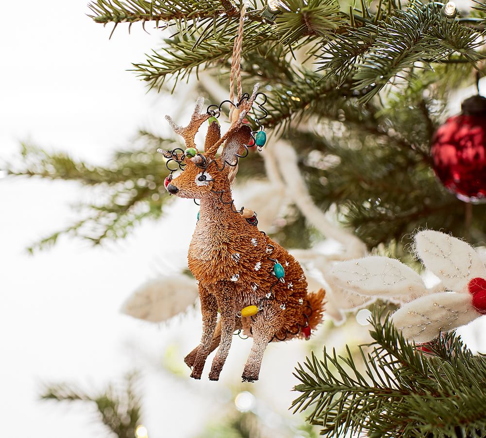 Holiday reindeer wine drinking rustic wood slice ornament
