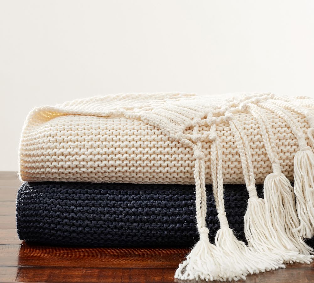 Tassel Knit Throw Blanket Pottery Barn