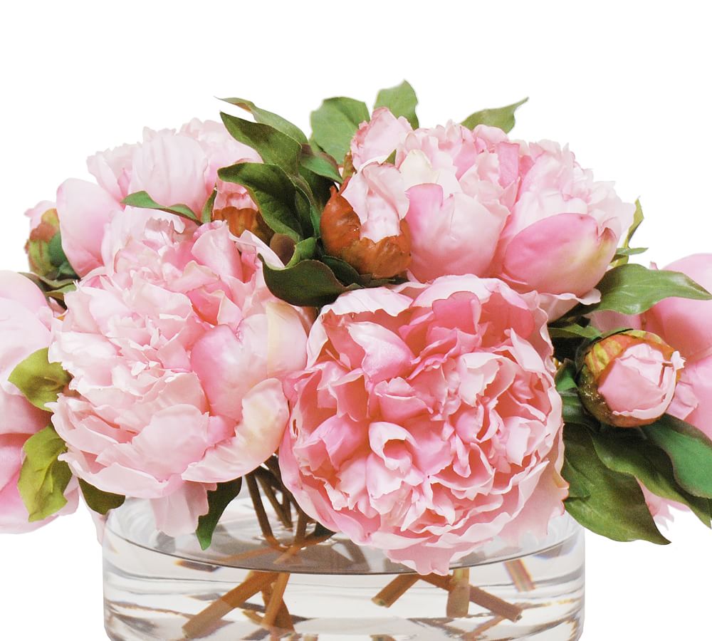 Faux Peonies in Open Cylinder Vase