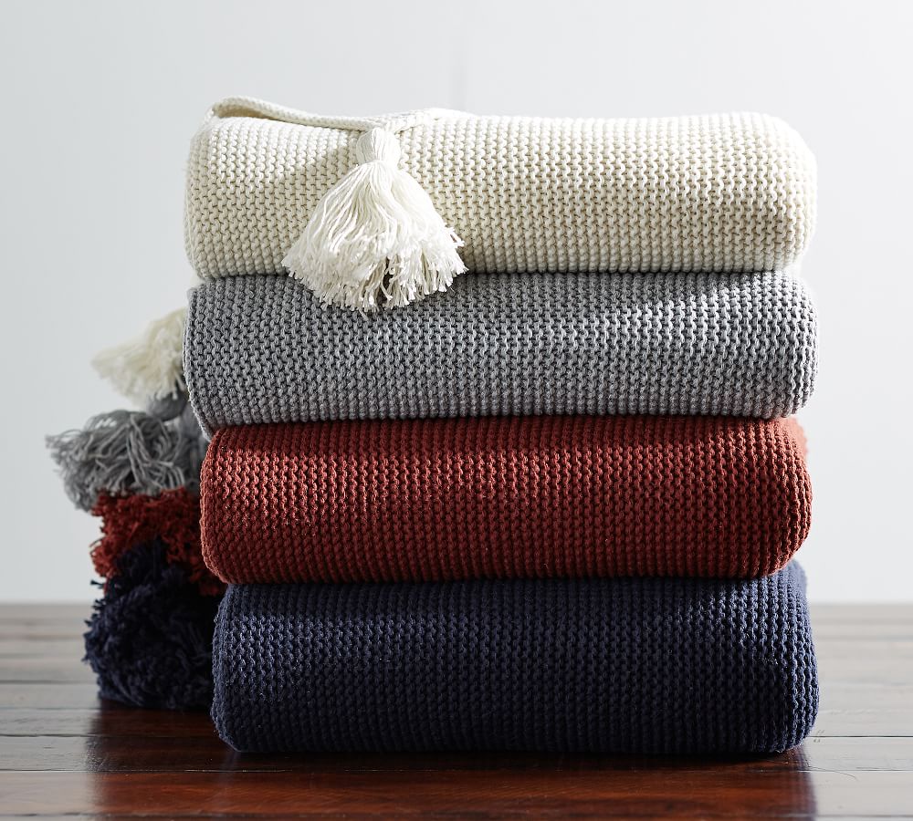 Knitted Tassel Throw Blanket Pottery Barn