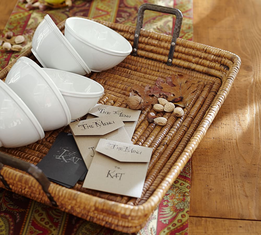 Paros Rattan Trays Pottery Barn