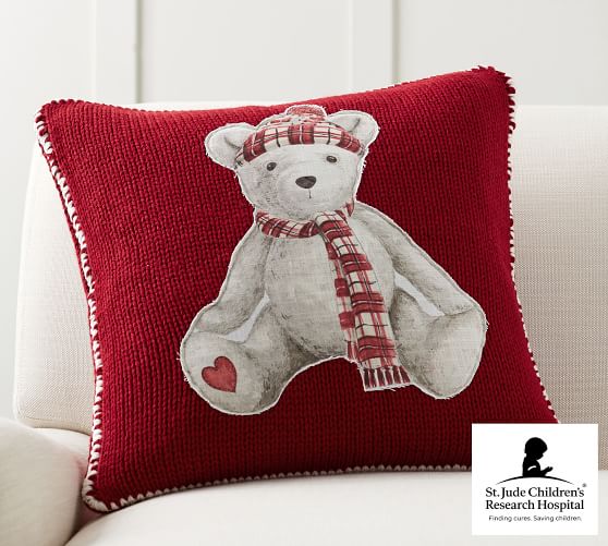 St. Jude Cozy Teddy Bear Applique Decorative Pillow Cover Pottery Barn