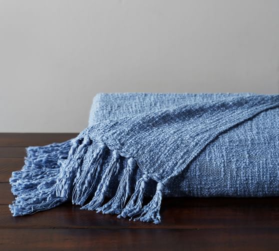 Solid Textured Tassel Throw Blanket Pottery Barn