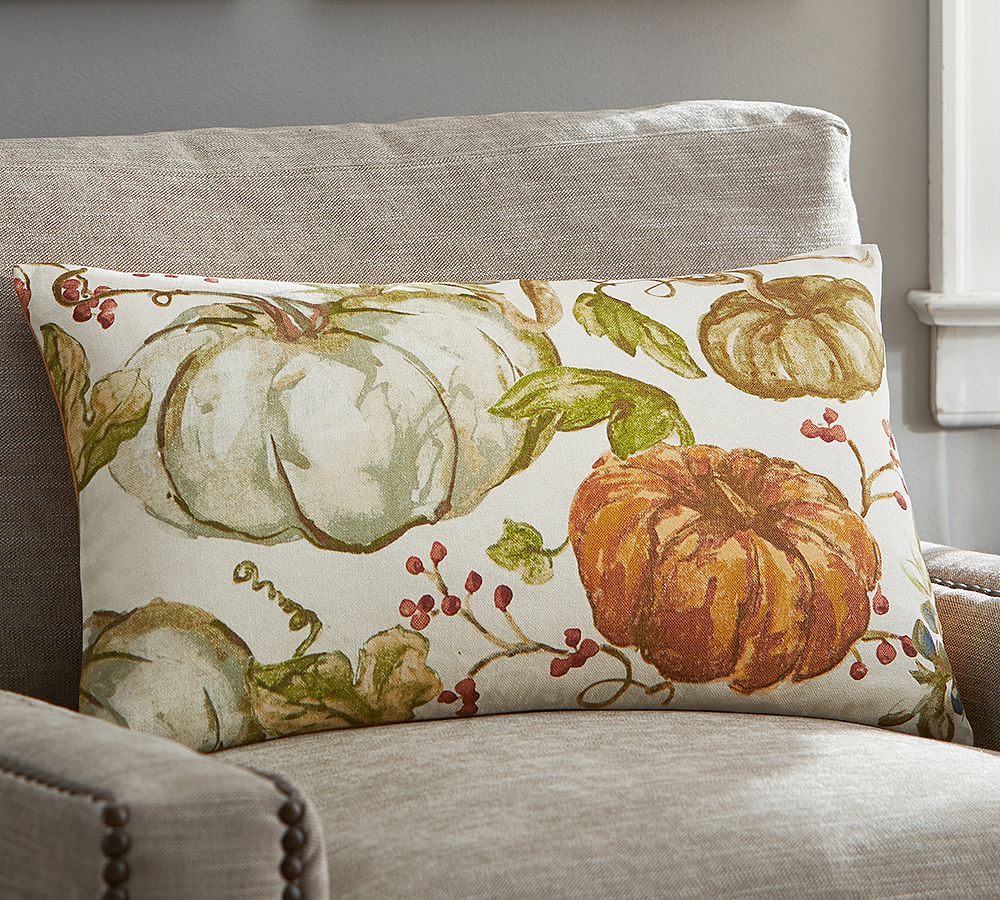 Watercolor Painted Pumpkin Patch Lumbar Decorative Pillow Cover ...