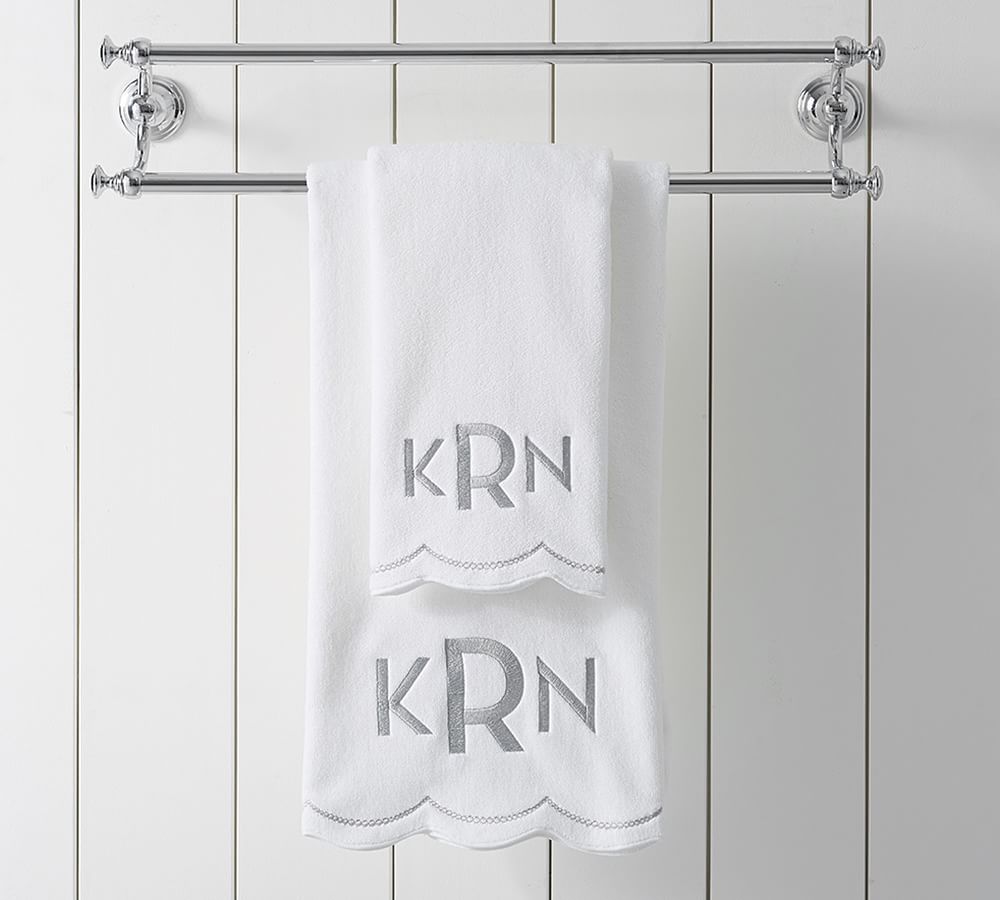 Monogrammed White Scalloped Edge Tea Towel