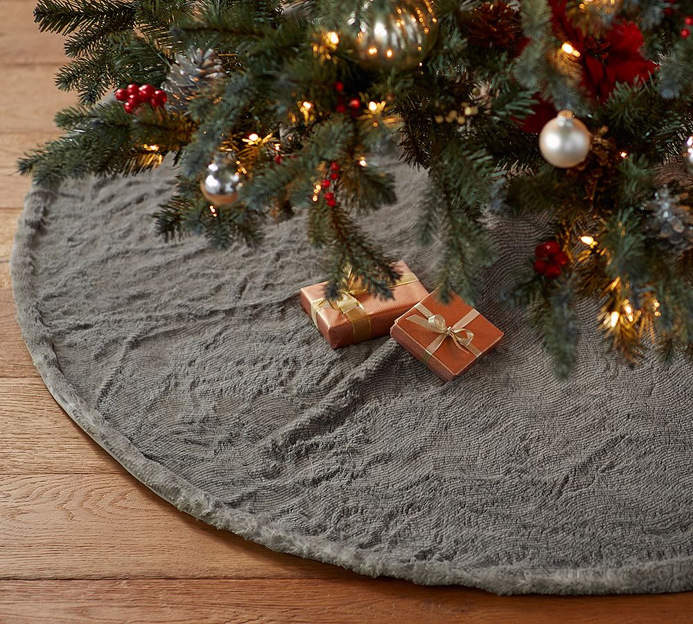 Quail Faux Fur Tree Skirt Gray Pottery Barn