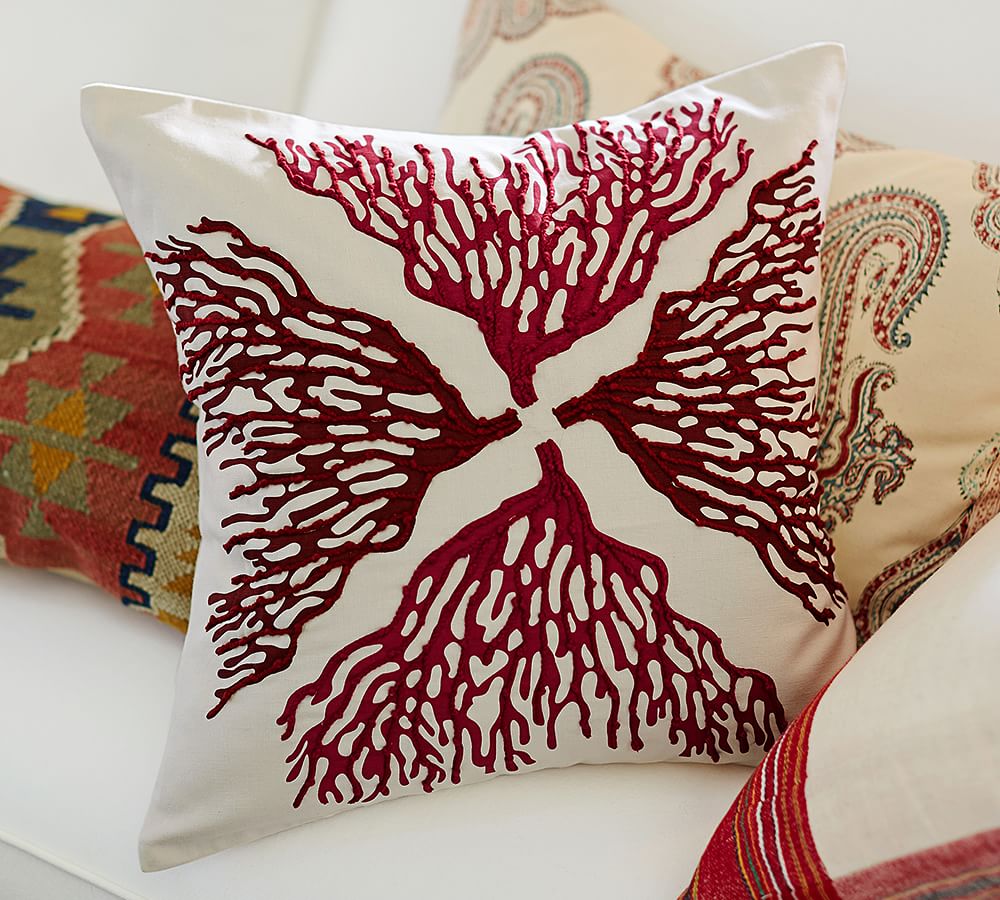 Red Coral Embroidered Pillow